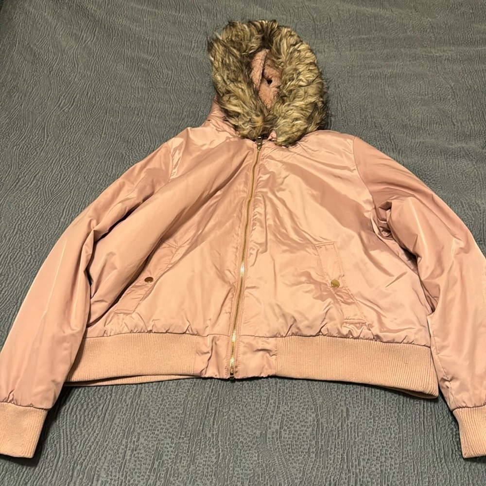 High waisted rose gold bomber jacket